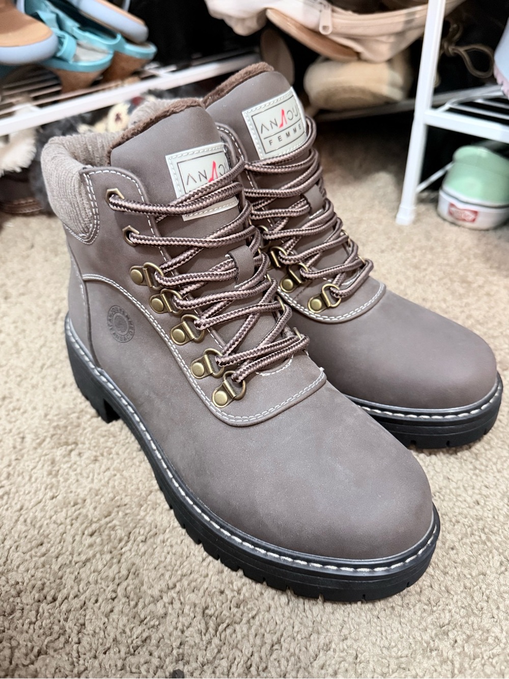 Taupe Lace-Up Women's Hiking Boots